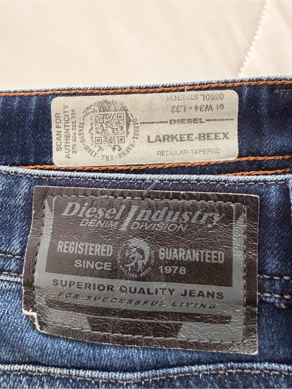 Diesel Larkee-Beex Men's Jeans - Dark Blue with Orange Stitching